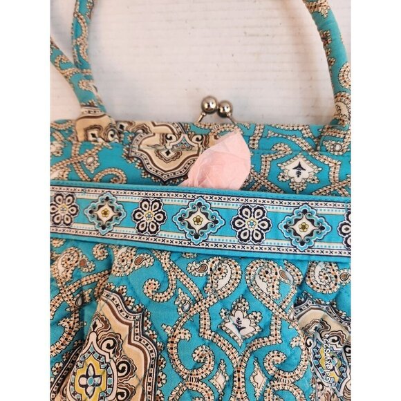 Vera Bradley Quilted Paisley Handbag With Dual Straps & Kiss Lock Closure 12x15 - Picture 9 of 13